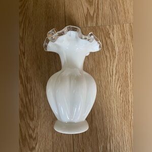 Vintage Hand Blown Fenton Milk Glass Silver Crest Vase 6”